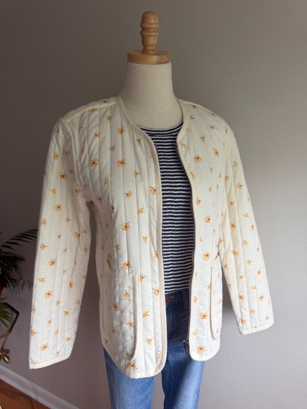 NEVER WORN Madewell Quilted Jacket Ivory Daisy Floral Print Full Zip - Picture 4 of 15
